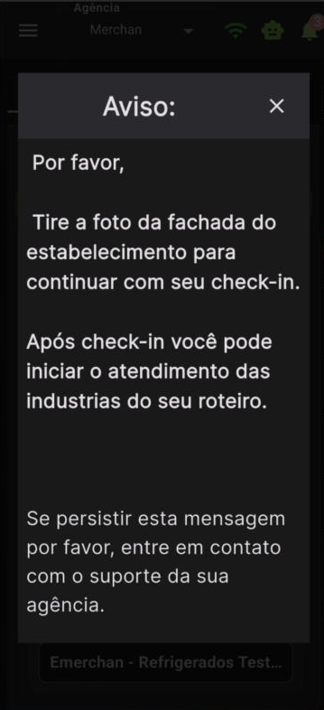 Aviso do app pedindo a foto da fachada