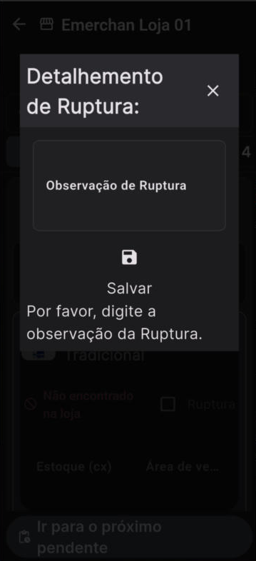 Detalhamento de ruptura no app