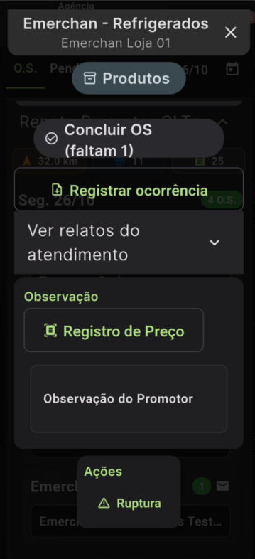 Tela de registro de preço e ocorrência