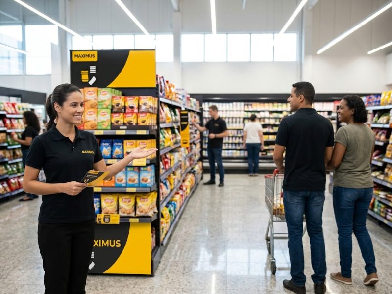 Campanha promocional da Maximus em supermercado